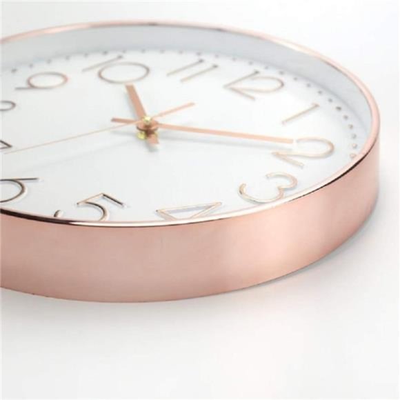 12-Inch Silent Quartz Rose Gold Clock, Battery Operated Decorative Wall Clock - Picture 3 of 6